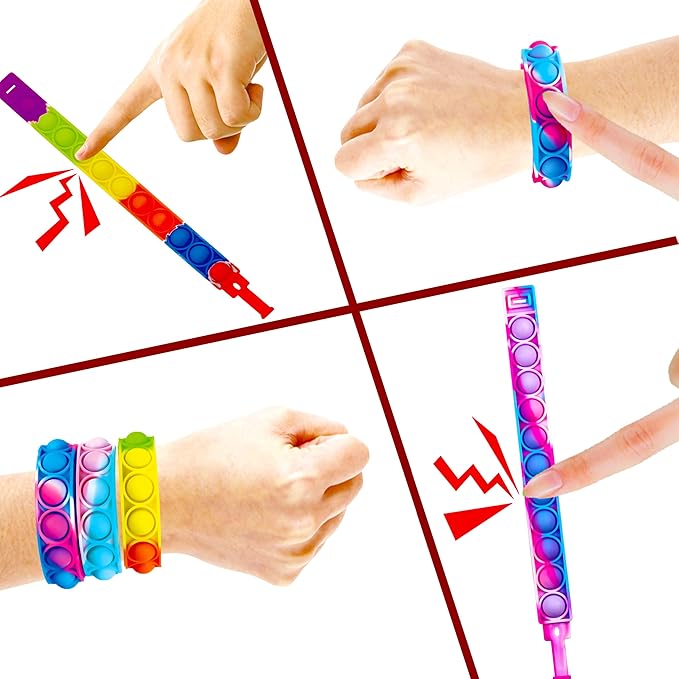 100PCS Pop Fidget Bulk Bracelets Toys, Fidget Popper Bracelet Pack, Durable and Adjustable, Multicolor Pop Bracelet Finger Press Bracelet for Kids and Adults Bulk Toys Bulk Fidgets