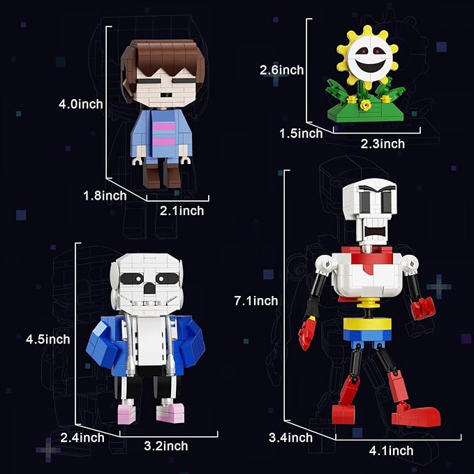 Classic Popular Games Action Figures Building Kit 4 in 1, Horror Game Blue and Red Skull Anime Character Building Toy Compatible with Lego, for Boys Grils Kids Age 6+ (592 PCS)