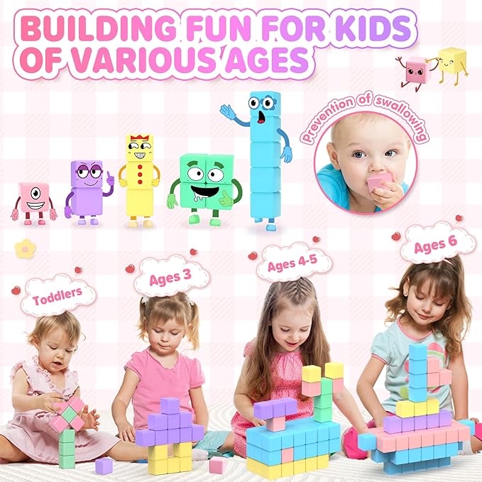 45pcs Magnetic Blocks Building Cubes for Toddlers - Pastel Colors Magnetic Cubes Toys Classroom Must Have STEM Magnet Building Blocks Toy Christmas Birthday Gifts for Girls Boys Ages 1-3 3-5
