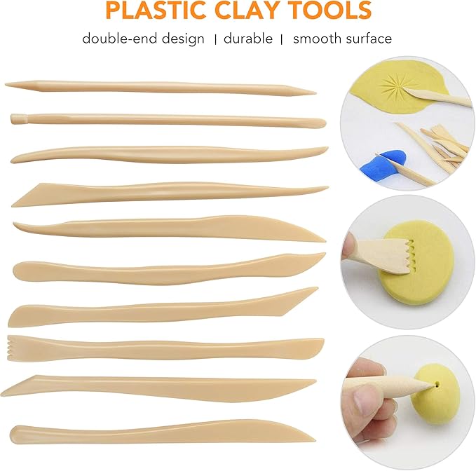 LotFancy 30PC Polymer Clay Tools Kit - Premium Stainless Steel & Wooden Handle Sculpting Tools for Ceramics, Air Dry Clay, Baking, Carving, Dotting, Molding, Painting - Includes Carrying Pouch