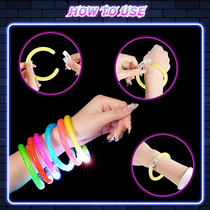 12 Pack LED Bracelets Glow Sticks, Halloween Party Favors, Glow in the Dark Party Supplies for Kids&Adults, Light Up Toys Carnival Birthday Concert Party Games Gifts Accessory
