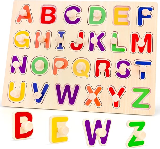 Jumlys Montessori Toys for Toddlers 1, 2, 3 Year Old, Wooden Alphabet Puzzles for Kids 1-3, Early Learning & Educational ABC Puzzle Toys, Perfect Christmas Birthday Gifts for Boys & Girls Age 1-3