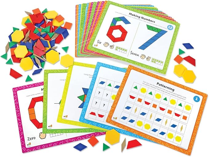 Learning Resources Pattern Block Math Activity Set, Math Games for Kids, Educational Games, Preschool Math, Montessori, 144 Pieces, Age 5+