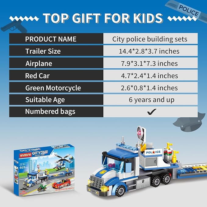City Police Truck and Trailer Building Sets, Compatible with Lego Police Car with Tow Truck, Helicopter, Car, Motorcycle, Police Chase Building Blocks Toy Set Gift for Boys Aged 6-12, 509 PCS