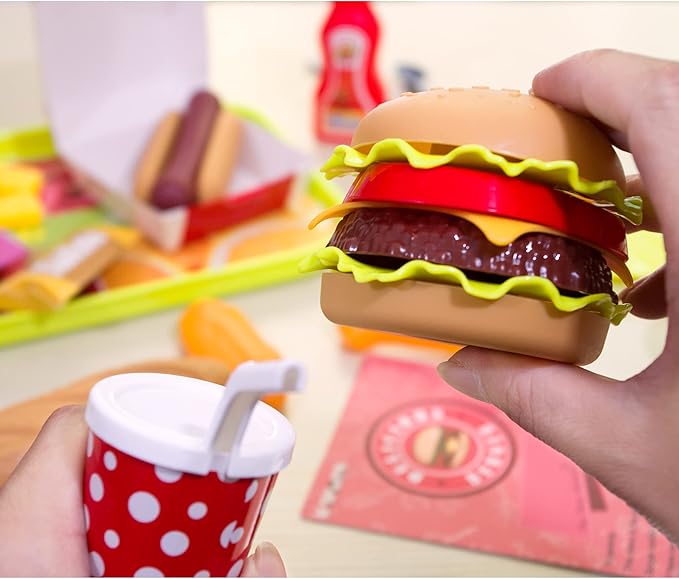 U DREAM Pretend Play Food Sets, Building Toy Burger Playset, Play Kitchen Accessories, Realistic Sandwiches.