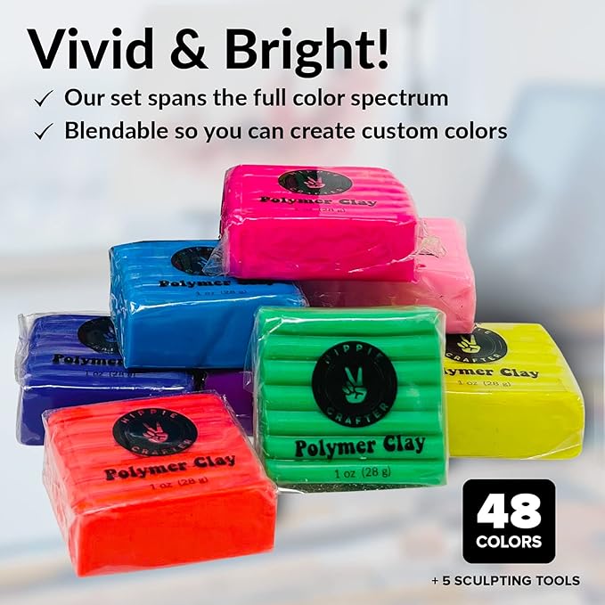 Oven Bake Polymer Clay Set, 48 Colors Modeling Clay Kit for Sculpting, Jewelry Making, Beads, Earrings, Molds, and Crafts