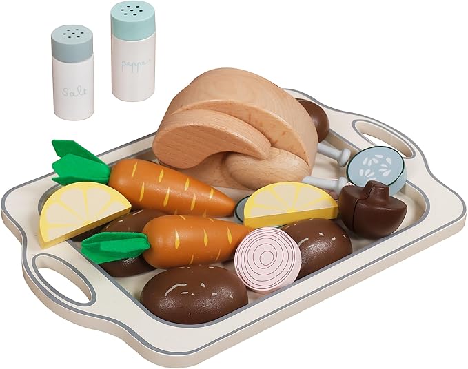 Thanksgiving Turkey Chicken Toy Wooden Play Food for Little Kids, Pretend Play Food Toys for Children, Great Wooden Kitchen Accessories Toys Lunch Set for 3, 4, 5 Year Old Girls and Boys