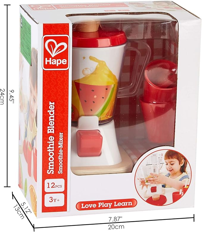 Hape Smoothie Blender | Multicolor Kitchen Smoothie Machine Play Set Complete with Cups & Straws
