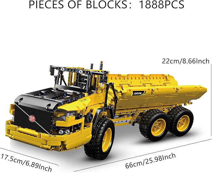 Mould King 17010 Engineering Dump Truck Building Block Kits, MOC Building Blocks Set to Build, Gift for Kids Age 8+/Adult Collections Enthusiasts(1888 Pieces with Motor/APP Remote Control)