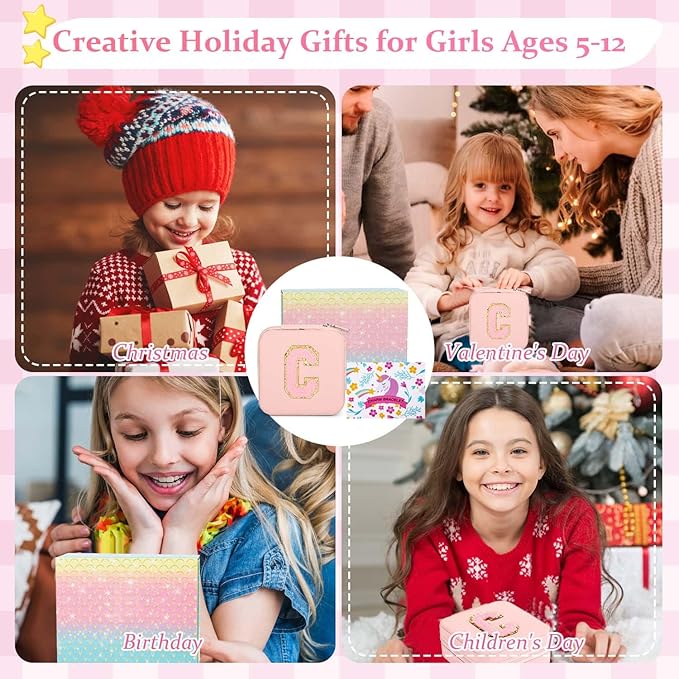110 Charm Bracelet Making Kit, Jewelry Making Kit for Girls DIY Bead Necklace Kit with Initial Bracelet Box Unicorns Crafts Arts Girls Toys Age 8-12 Birthday Valentines Day Gifts for Kids - C