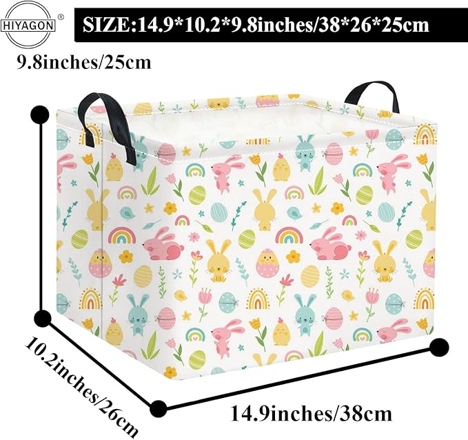 HIYAGON Rectangular Easter Basket for Kids Baby Easter Basket for Boys and Girls Cute Storage Organizer Bin Box Easter Room Decor(Easter Egg)