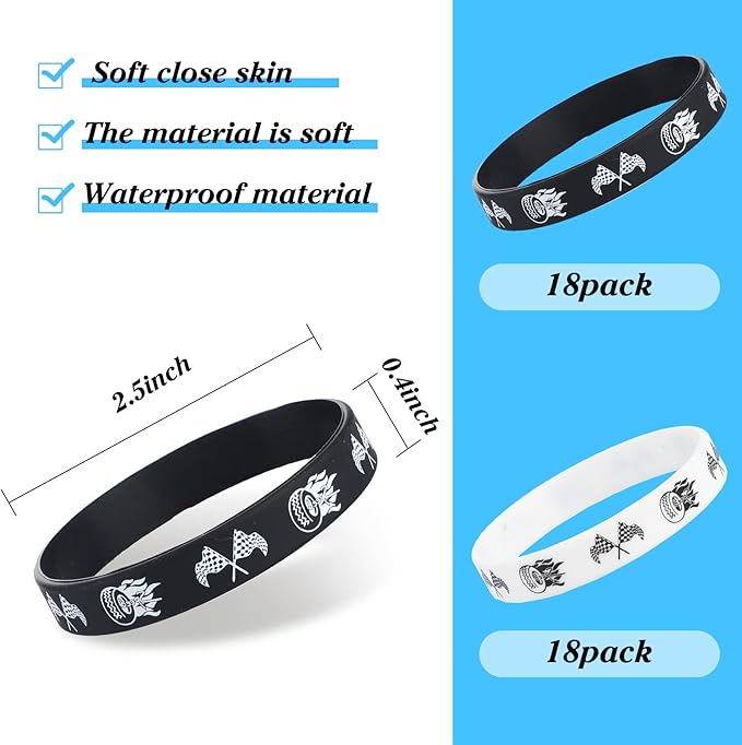Skylety 36 Pieces Racing Car Party Favors Bracelets Checkered Flag Racing Car Birthday Party Supplies Silicone Black and White Plaid Pattern Wristbands for Sports Events