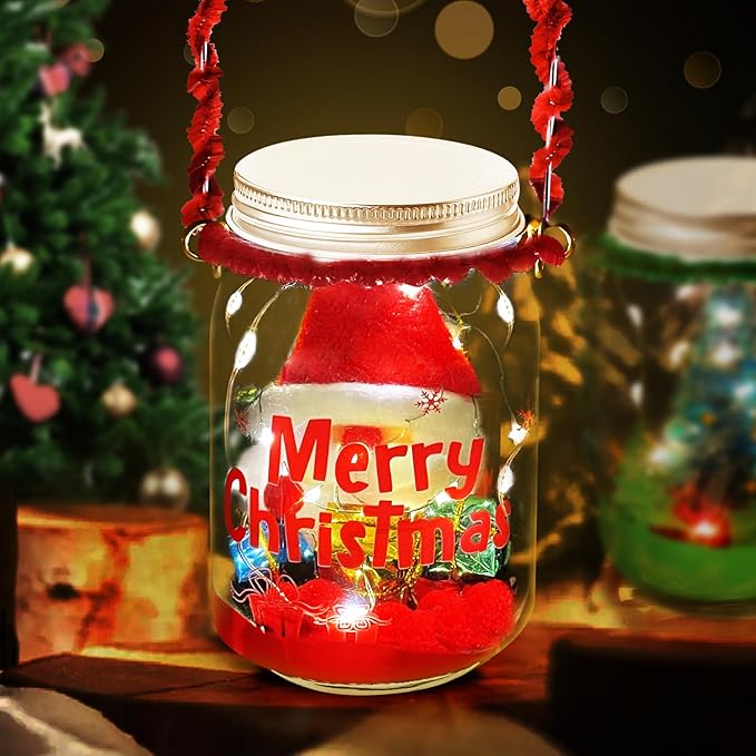 Christmas Craft Kits for Kids, 4PCS Christmas Mason Jar Kit with Accessories for Kids DIY Christmas Craft Supplies, Christmas Art & Craft Kits Xmas Activities Party Favor Gifts for Kids Aged 3-12