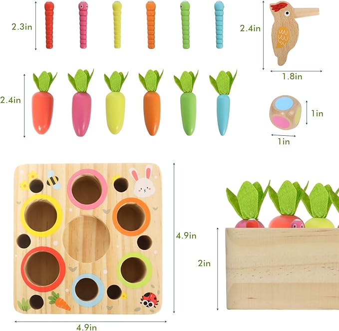 Ancaixin Montessori Toys for 1 Year Old, Magnetic Wooden Toys for 12 Months Boys and Girls, Educational Carrot Toy for Toddlers, Shape Sorting Matching Puzzle for Kids 1 2 3, Birthday Easter Gifts