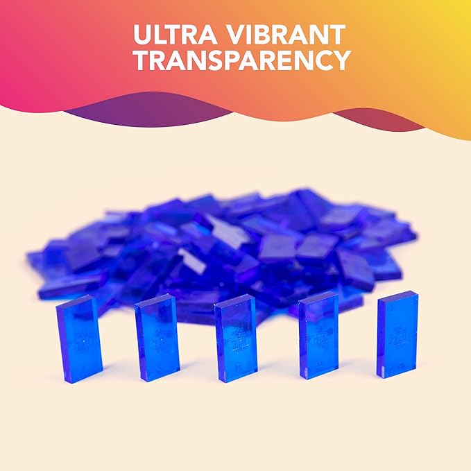 Bulk Dominoes Plastic Bulk 100pcs – Building and Stacking and Chain Reaction Toppling STEAM Toy Blocks for Kids (Clear Blue)