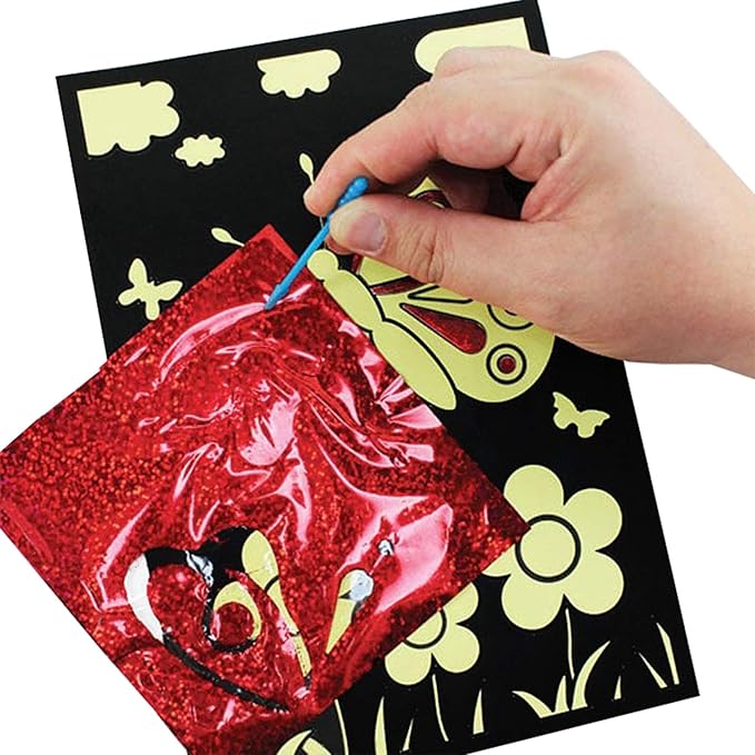 VHALE Foil Art Craft Kit 6 Pack Sticker Picture (9.5 x 6.5 inch), 48 Foil Sheets and 6 Skewers, Peel and Paste Sparkly Foil Art, Classroom Arts and Crafts, Great Travel Toys, Kids Party Favors