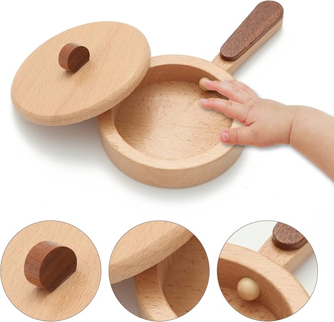 WHOHOLL Play Kitchen Accessories, Wooden Kitchen Sets for Kids, Toy Pots and Pans for Kids Kitchen, Toddler Cooking Toys for Kids Ages 3-5, Montessori Kitchen Tools for Boys Girls Gifts (Large)