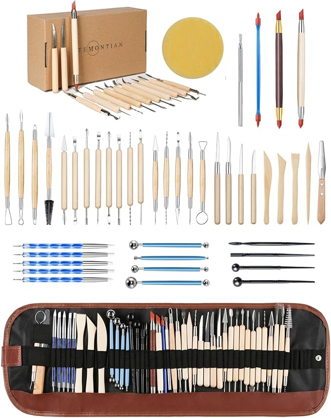 Clay Sculpting Tools,Air Dry Clay Tools,Pottery Tools,44 Pcs Double Sided Polymer Clay Tools Kit,Ceramics Tools,Modeling Clay Tools with Carrying Case Bag