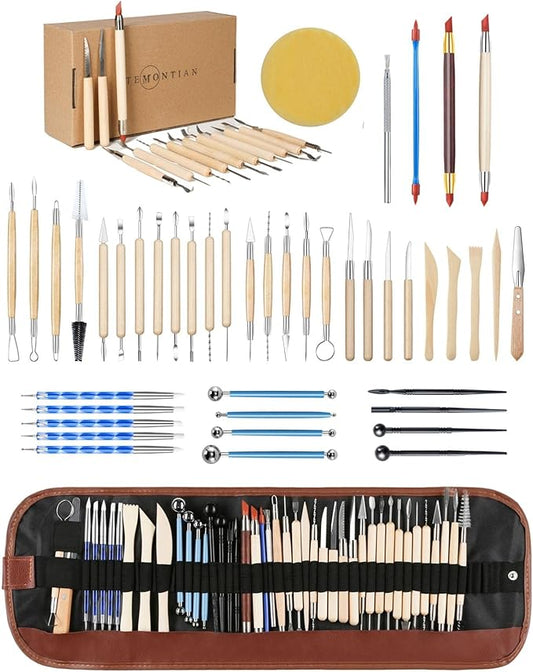 Clay Sculpting Tools,Air Dry Clay Tools,Pottery Tools,44 Pcs Double Sided Polymer Clay Tools Kit,Ceramics Tools,Modeling Clay Tools with Carrying Case Bag