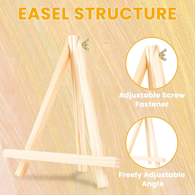 52 Pcs Art Painting Kit Supplies Set for Kids to Party - 4 Packs of 40 Brushes, 4 Wood Easels(8 * 12in), 4 Canvas Panels(8 * 10in) & 4 Palettes(5in), No Paint
