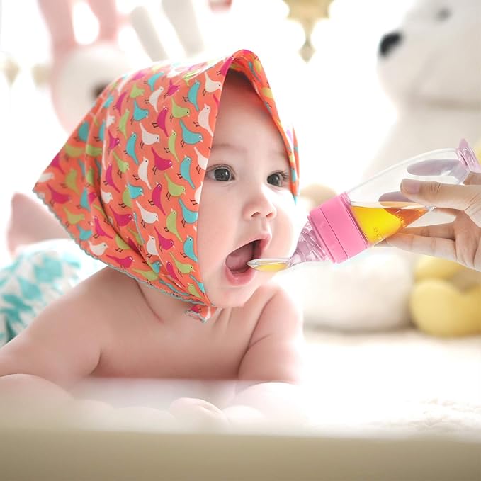 2 Pieces Silicone Baby Spoons Baby Feeding Spoon with Standing Base for Infant 0-24 Months Dispensing and Feeding (Pink)