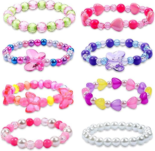 G.C Butterfly Beaded Bracelet for Girls Colorful Kids Gift Toy Stretchy Costume Jewelry Set Dress up Play Party Favors Present Crystal Friendship Jewelry for Baby Toddler Little Girl