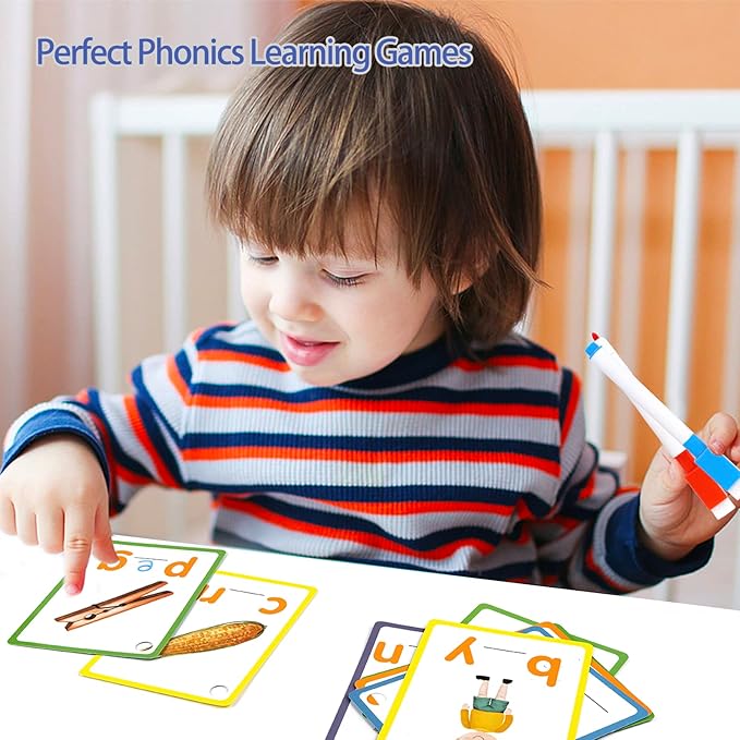 Phonics Sight Words Flash Cards Kindergarten, CVC Word Games Vowel Spelling Flashcards Learn to Read Write Montessori Educational Homeschool Supplies for Toddlers Preschool Learning Activities