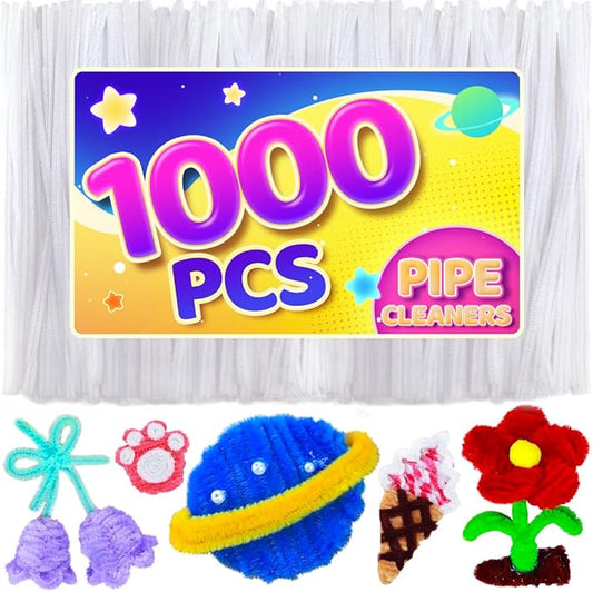 Eppingwin 1000pcs Pipe Cleaners, White Pipe Cleaners Craft Supplies,Chenille Stems for DIY Arts Crafts Project(White)
