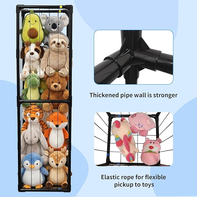 Stuffed Animal Storage, Kids Toy Zoo Storage Organizer with Elastic Band, Thicken PVC Tube Large Stuffed Animals Holder for Nursery Playroom Bedroom Room Furniture Plush Storage-Black