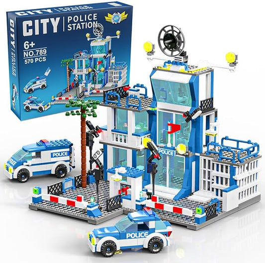City Police Station Building Sets, 570pcs City Police Sets Toy Building Bricks Kit, Compatible with Lego,Gift for Boys 6-12