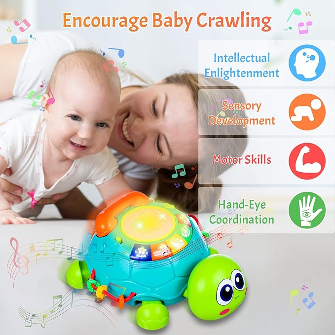 Baby Toys 6 to 12 Months Crawling Turtle Musical Infant Toy for 12 Months Old Light Up Tummy Time Toys Early Eduactional Learning Montessori Toy for 8 9 10 Month Baby Boy Girl Toddler