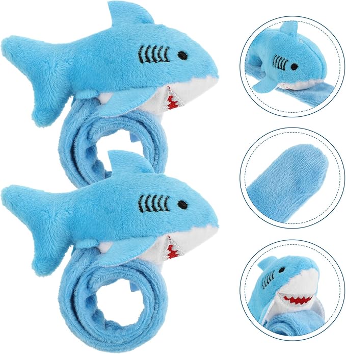 Slap Bracelets, 2Pcs Shark Slap Bracelets Plush Slap Bands Children Stuffed Animal Bracelets Blue