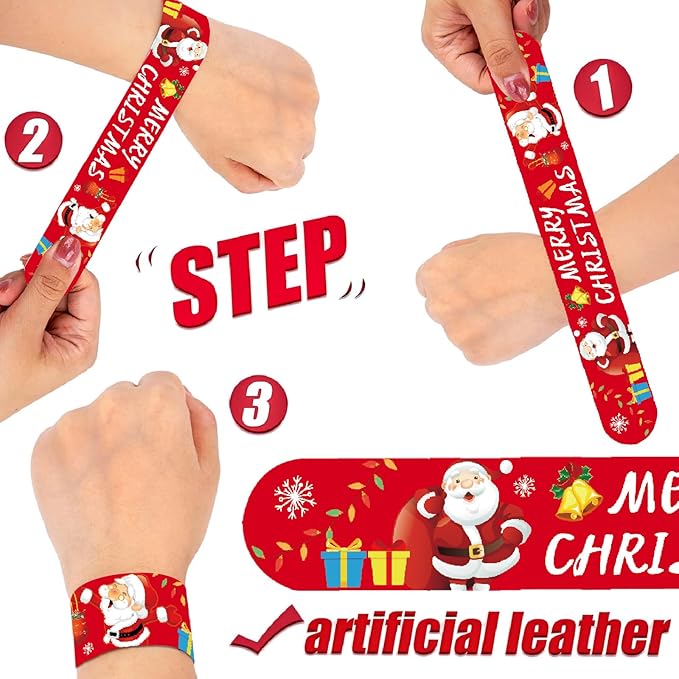 Viicoor Slap Bracelets Christmas 48 PCS Snap Bracelet Wrisrtband for Party Favors Basket Bag Filler School Prizes Gifts Party Favors Bulk