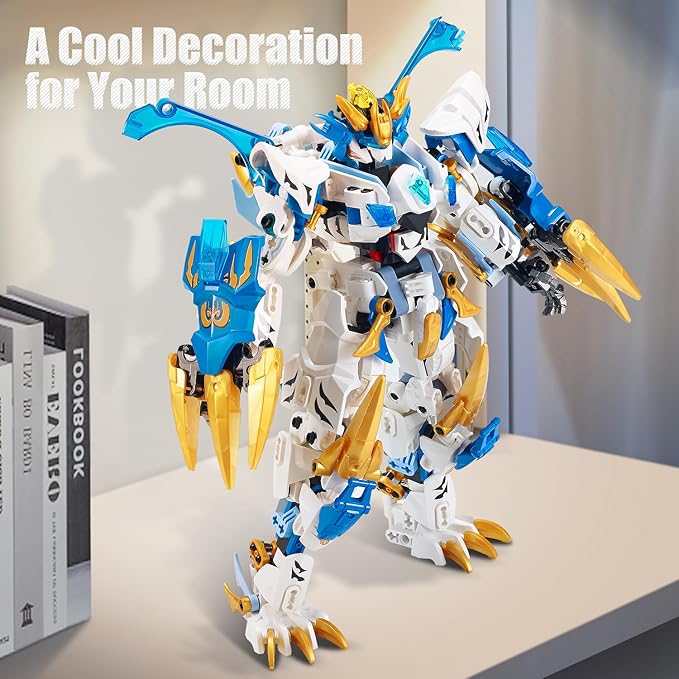 Mech Building Blocks Action Figure Toys, 2in1 White Tiger Transforming Robot Building Set, Converts to Tiger Model, for Adults Kids Boys Ages 8+(515 Pieces) (White Tiger)