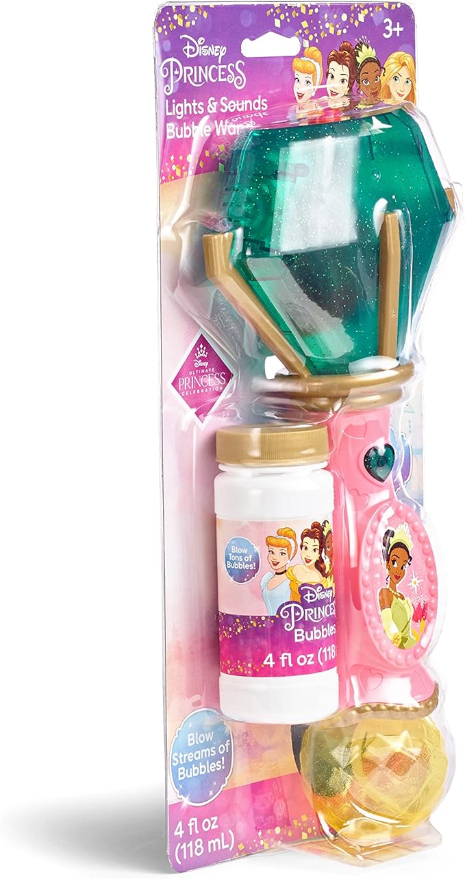 Little Kids Disney Princess and The Frog Tiana Light and Sound Musical Bubble Wand, Includes Bubble Solution, Multi (20522)
