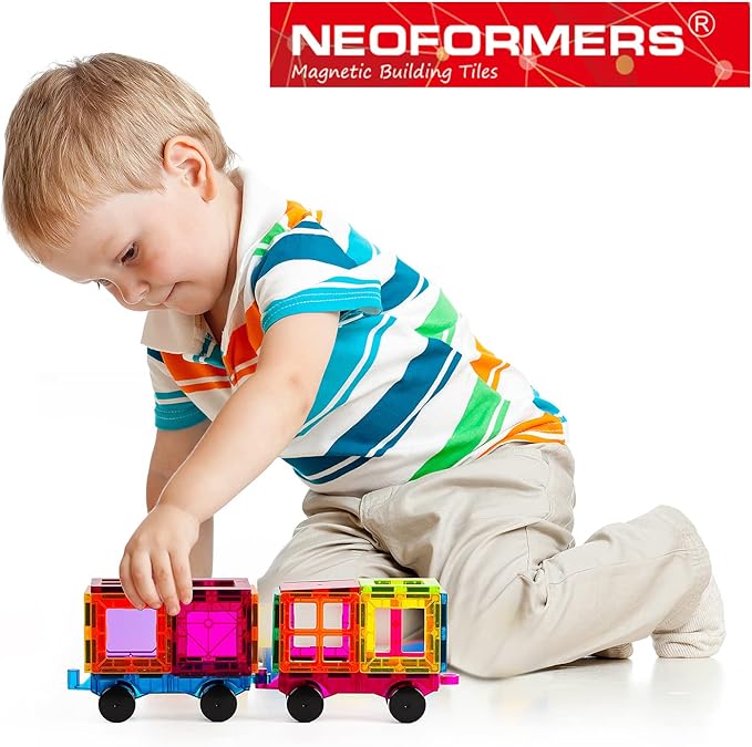 2 Piece Magnetic Tiles Car Set Truck Kit Toy with Stronger Magnets, Educational Magnet Building Tile Magnetic Blocks with Re-Enforced for Girls Boys (Blue Purple)