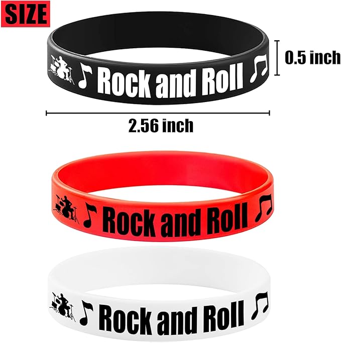 CupaPlay 48PCS Rock and Roll Rubber Bracelets Party Favors -Rock and Roll Theme Party Supplies Decorations -80s 90s Party Music/Musical Birthday Baby Shower Silicone Wristbands Party favors