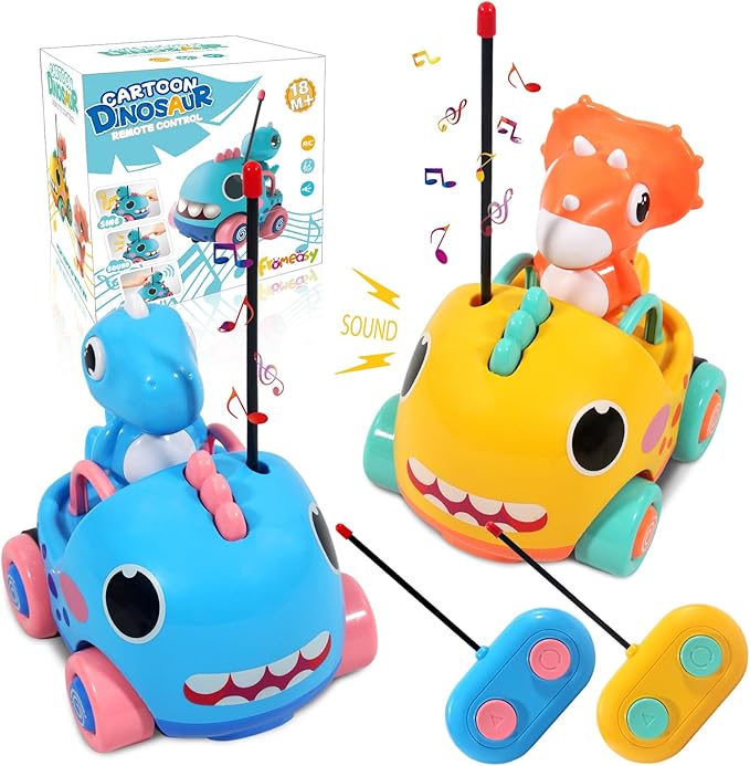 Dinosaur Remote Control Car for Toddler, Cartoon RC Cars with Music & Sound, Kids Toys Age 2 3 4 5, Boys & Girls Christmas Birthday Gift, Dino Car Toys for Boys 3-5 Years Old