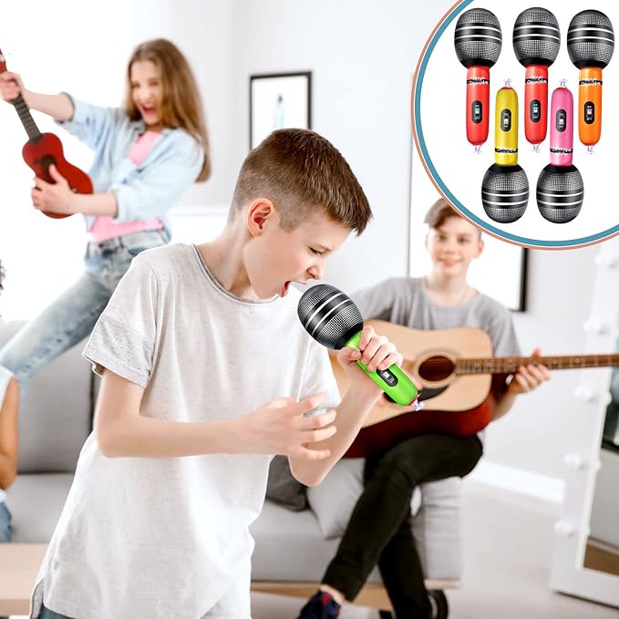 Sumind 30 Pcs Inflatable Microphones 9.4 Inch Blow up Plastic Fake Microphone Props Toys for Karaoke Musical Concert 80s 90s Singer Birthday Party Cosplay Stage Decoration Supplies(Bright Color)