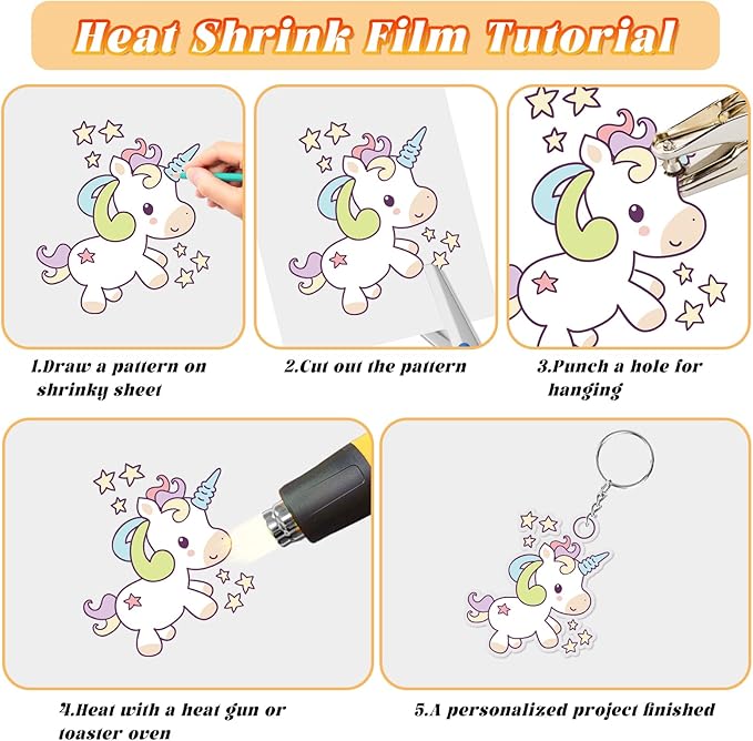 Gushu 235 Pcs Shrinky Plastic Sheets Keychain Kit, 40 Pcs Shrinky Paper Sheets, Hole Punch, Pencils, Keychains, Accessories for DIY Crafts, Creative Handprint Art for Teens & Adults