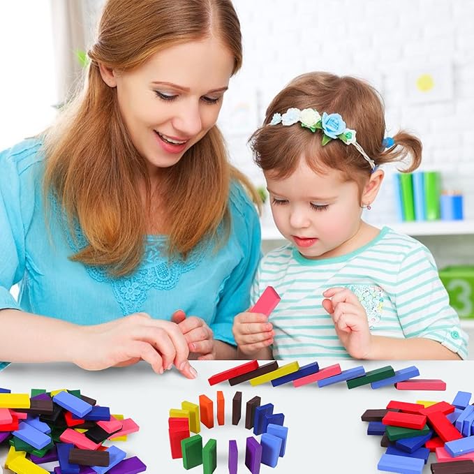 360 Piece Wooden Dominos Blocks Set,Dominoes Set for Kids,Domino Racing Toy Game,Colorful Dominos Tiles Domino Blocks Bulk,Dominoes Racing Tile Games,Kids Game Educational Play Toy for Birthday Party