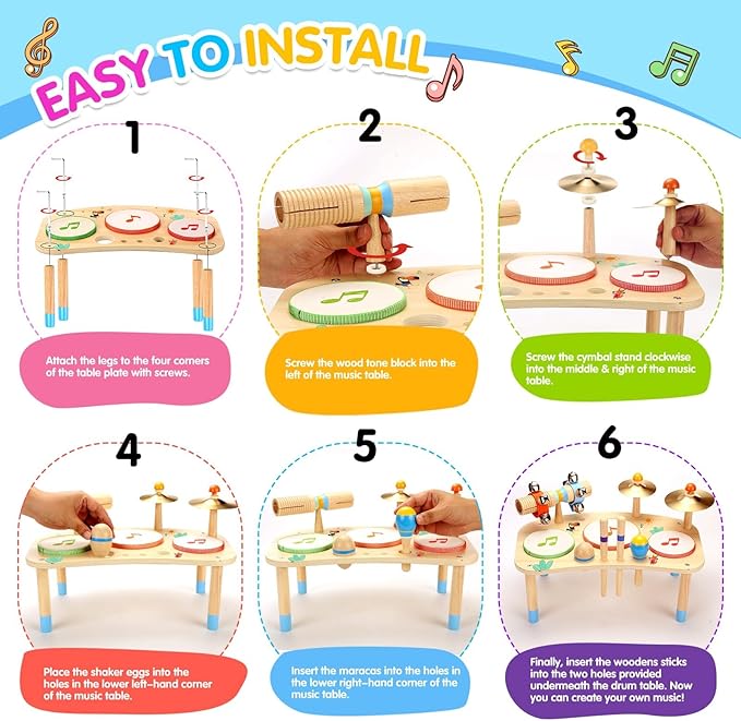 OATHX Kids Drum Set - 11 in 1 Musical Instruments for Toddlers Baby Preschool Educational Musical Toys, Montessori Toys for Kids Ages 1-6