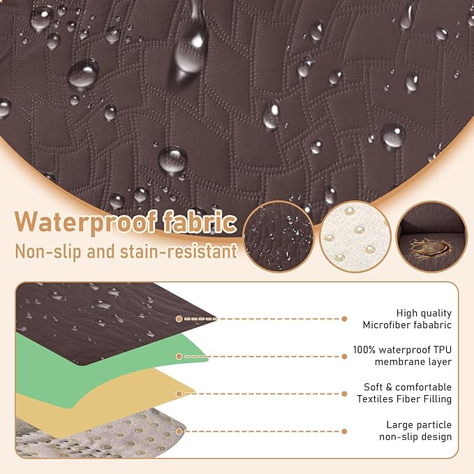 100% Waterproof Recliner Chair Cover, Non Slip Covers for Recliner Chair with Pocket, Washable Recliner Armchair Cover for Kids, Pets, Dog, Cat,Dark Coffee,23IN