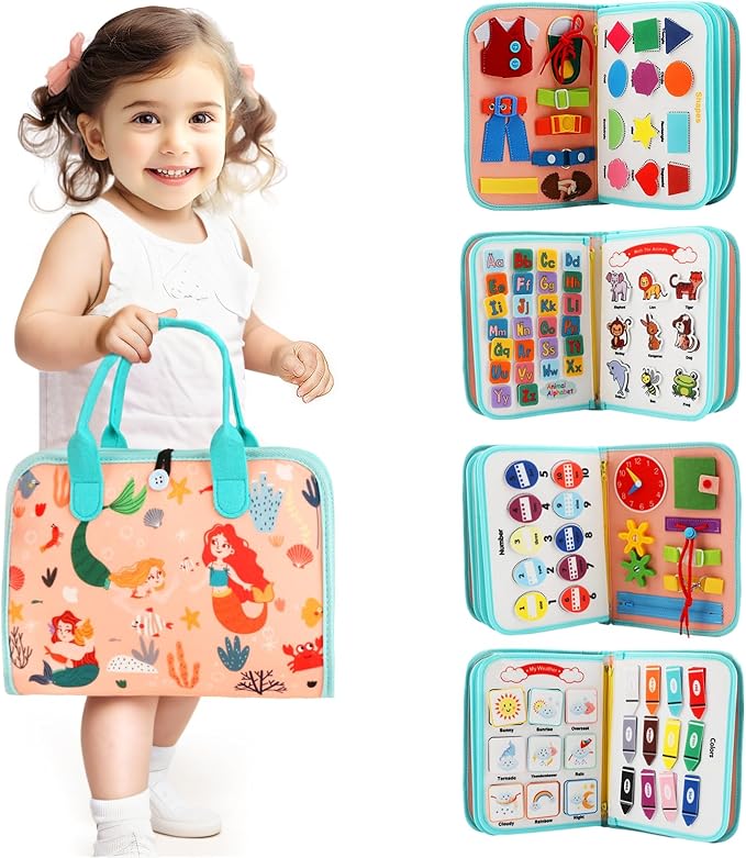 Toddler Busy Board Montessori Toys for Toddlers 1-3 Year Old Educational Activity Book Board Sensory Travel Toys Ages 2-4 Preschool Learning Fine Motor Skills Toy Quiet Book Gift for Kids