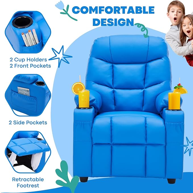 Marshmallow Larger Kids Reclining Chair Leather Recliner Sofa Children Ages 3-12