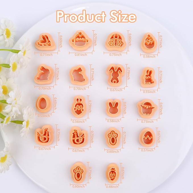 Puocaon Easter Polymer Clay Cutters - 18 Pcs Stud Clay Earring Cutters, Mini Chicken Eggs Baby Rabbit Clay Cutters for Polymer Clay Earrings, 3D Print Mini Clay Cutters for Earrings Making