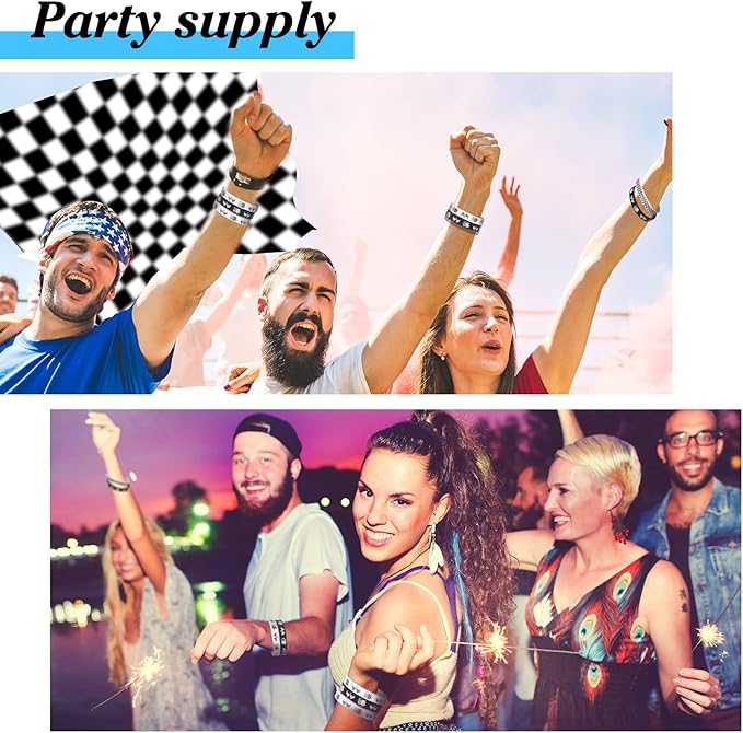 Skylety 36 Pieces Racing Car Party Favors Bracelets Checkered Flag Racing Car Birthday Party Supplies Silicone Black and White Plaid Pattern Wristbands for Sports Events
