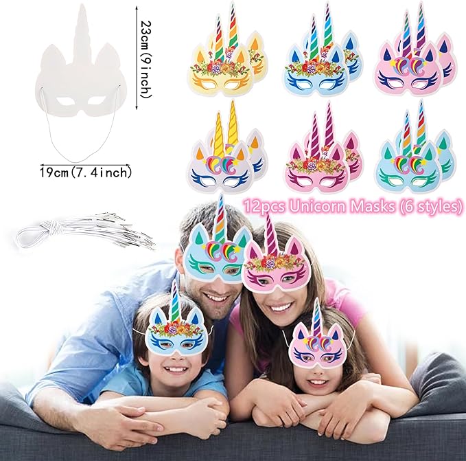 Unicorn Party Favors Supplies for Kids Birthday Gift Bags Including Slap Bracelets Mask Rings Keychains Stamps Tattoos Stickers (Unicorn A, Count, 1)