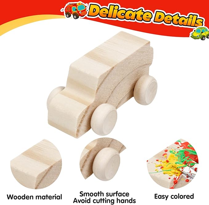 12 Pieces Wood DIY Car Toys Unfinished Wooden Cars Paintable Wood Car Blocks Crafts for Students Home Activities Easy Woodworking and Family Time Set for 3 4 5 Years Old Boys Girls