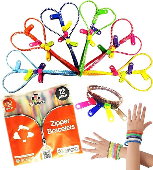 UpBrands Quiet Prizes for Kids Classroom Double Tour Zipper Bracelets, School Rewards, Party Favors for Kids, Goodie Bags, Easter Egg Basket Stuffers (Unicolor)